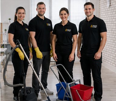 The uniformed Biohazard Cleaning team with professional decontamination equipment